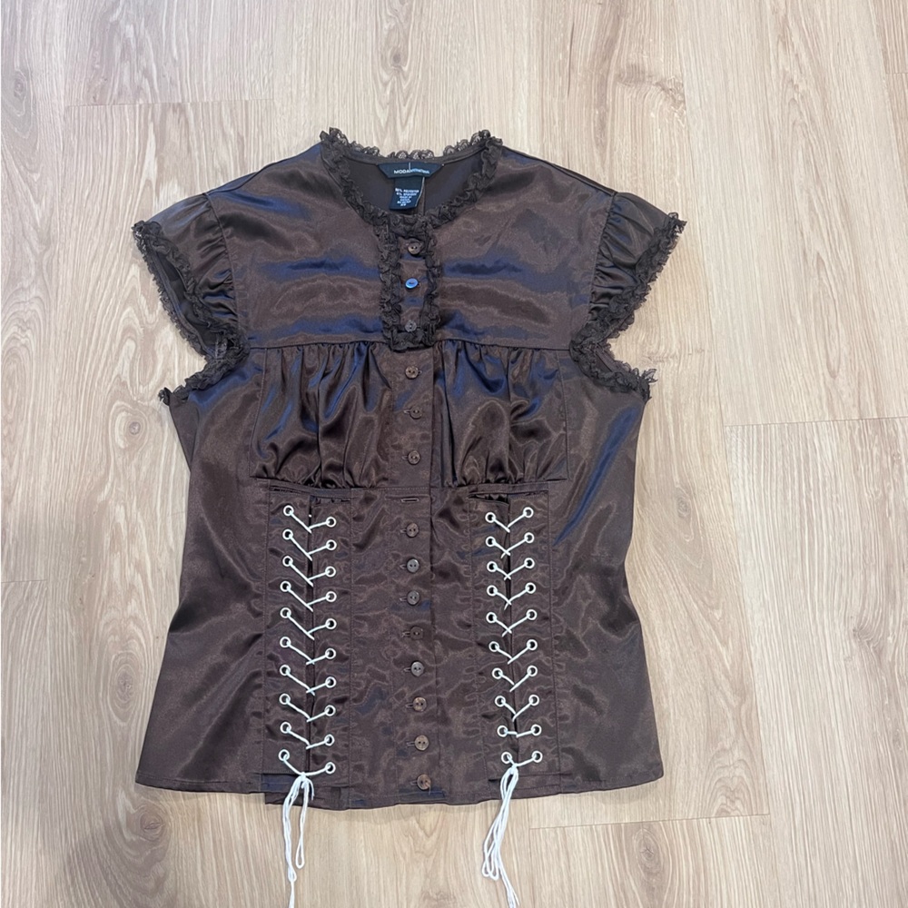 moda international lace up blouse